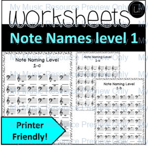 Music Note Reading Worksheets L1 | Bass A to Treble E