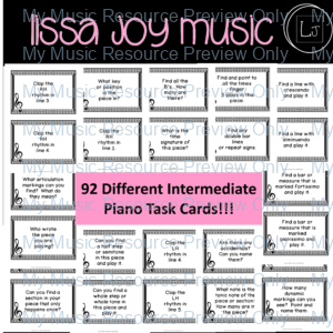 Intermediate Piano Task Cards