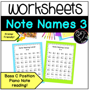 Music Note Reading Worksheets L3 | Bass C Position